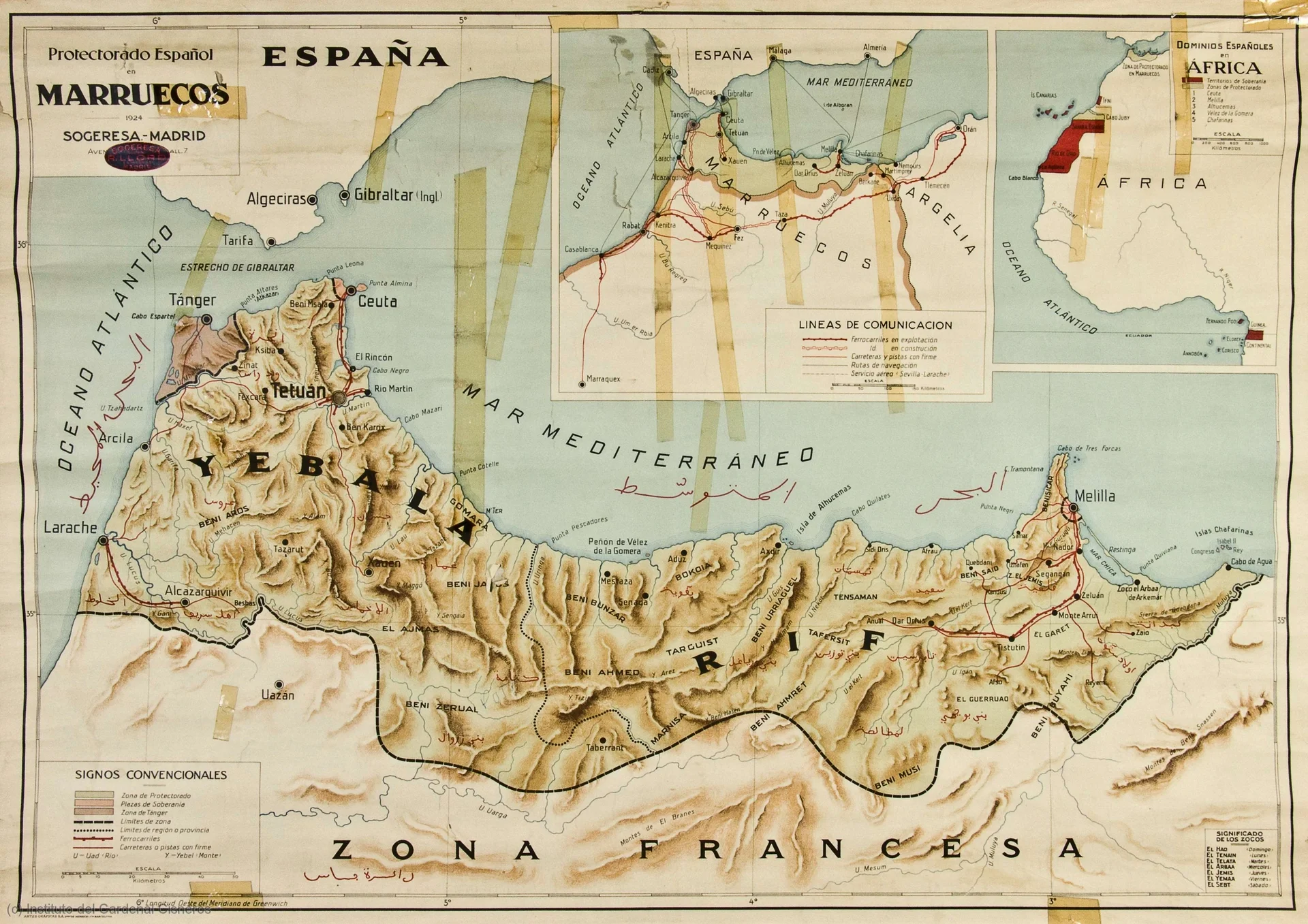 Old map of the Spanish Protectorate of Morocco